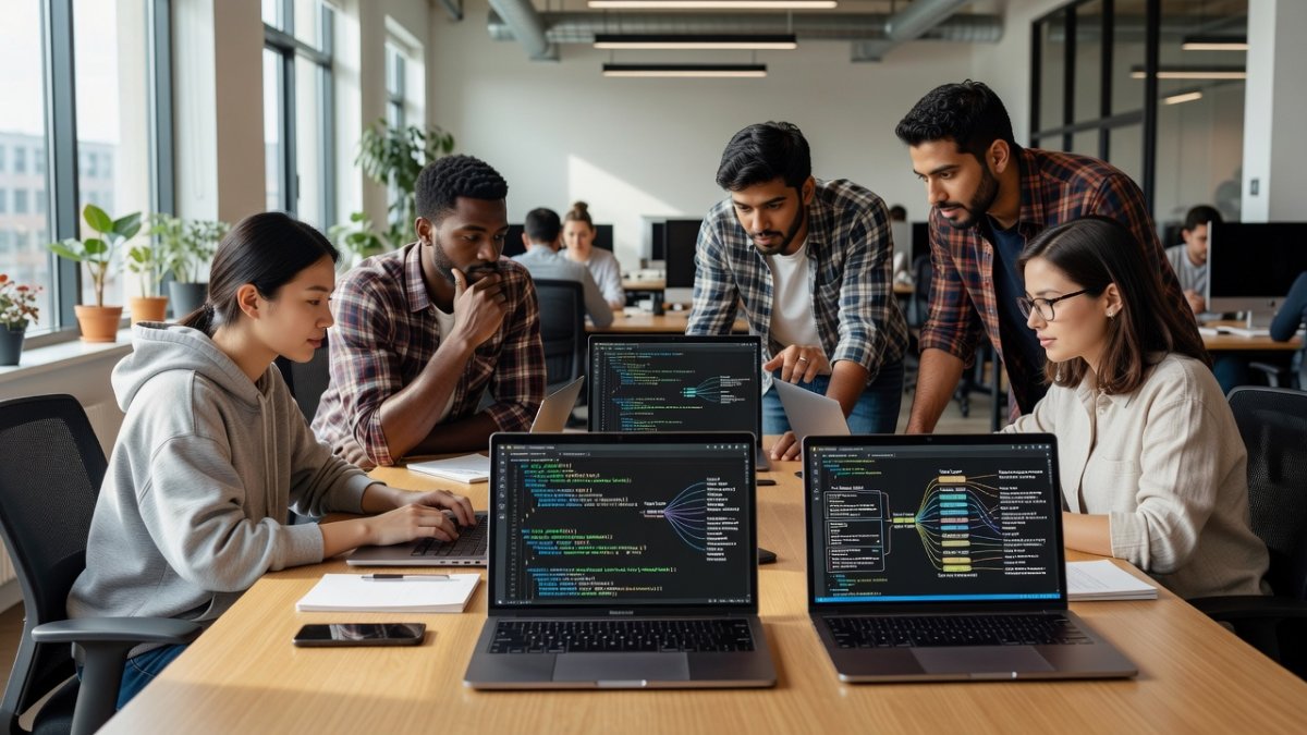 Developers collaborating on open-source AI