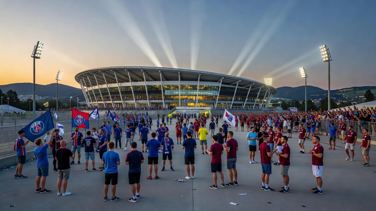 Red Bull Arena in Salzburg prepares to host the UEFA Super Cup between PSG and Aston Villa