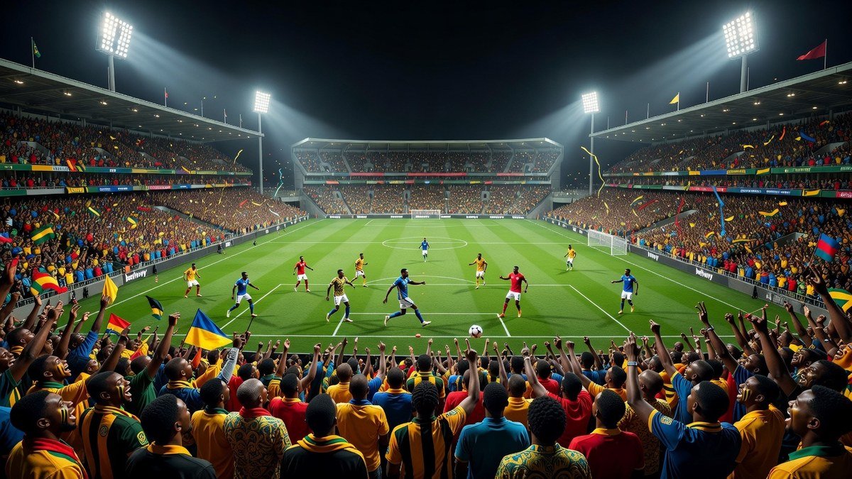 Floodlights glow over a packed stadium during a Betway Premiership match night in South Africa