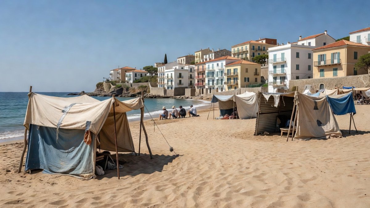 Migrants living in precarious conditions on Trampolín beach in Ceuta after the July surge