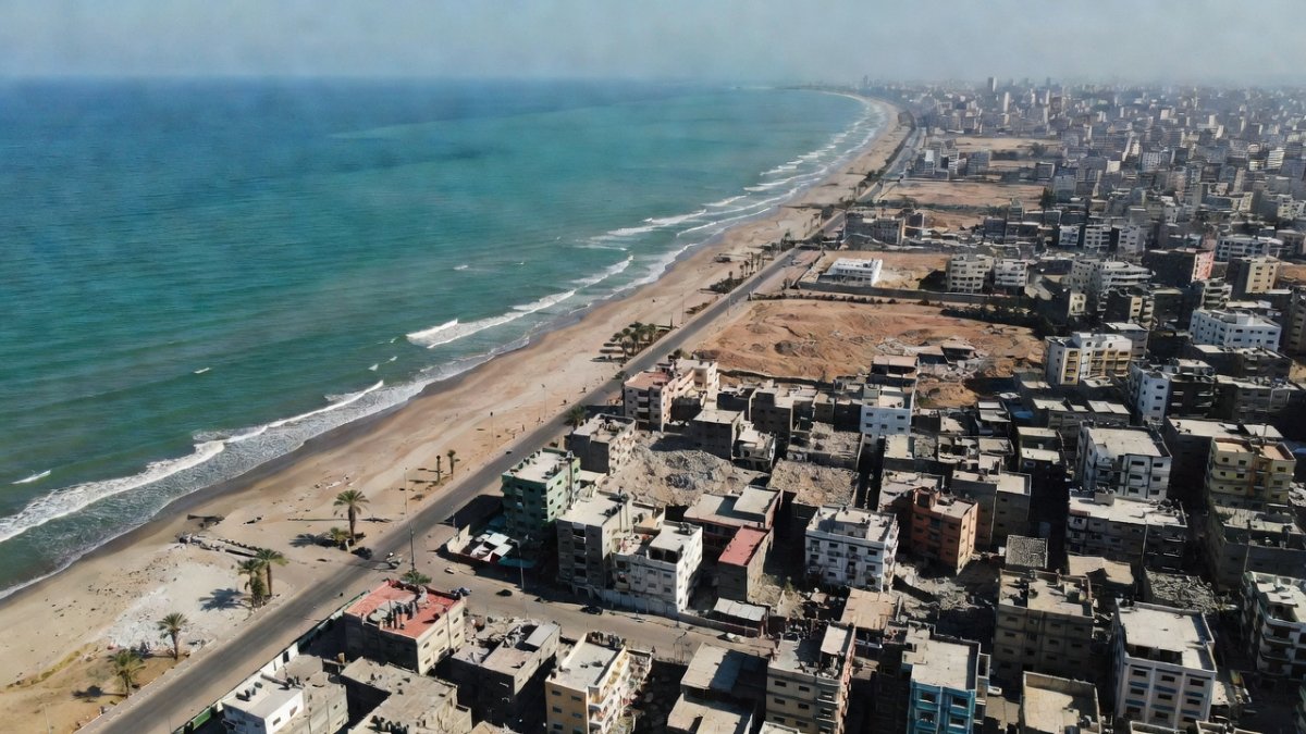 Aerial view of Gaza City along the Mediterranean coast amid the fragile ceasefire