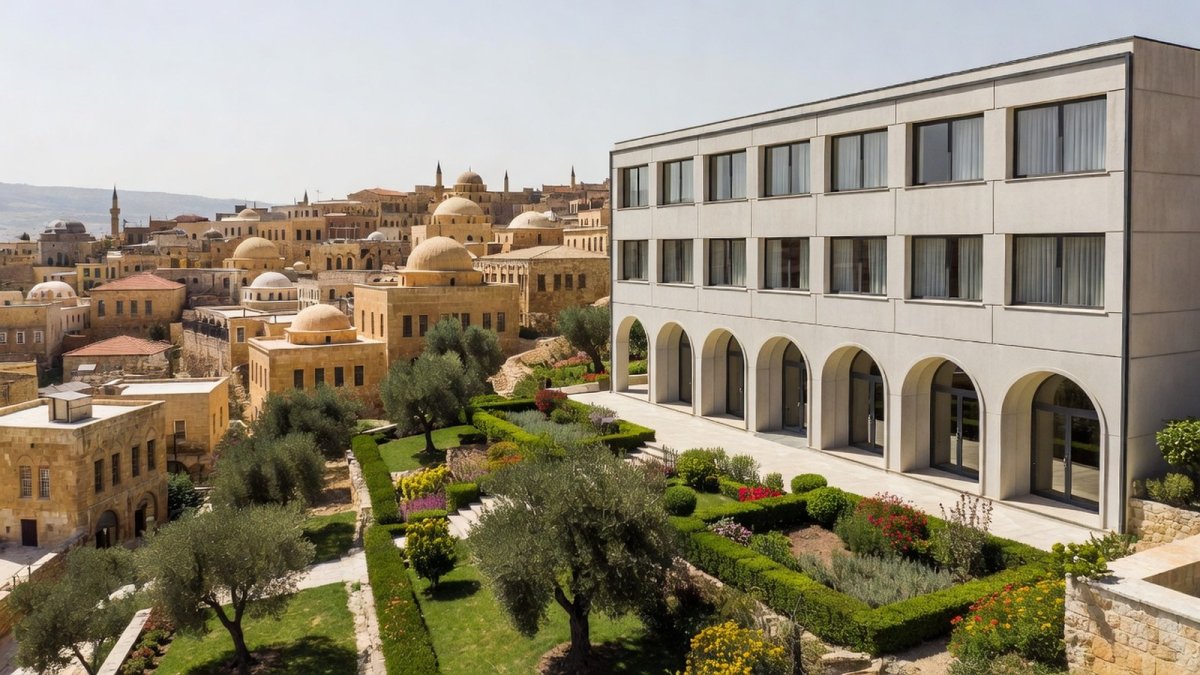 The Seven Arches Hotel on the Mount of Olives, East Jerusalem, with its distinctive arched entrance