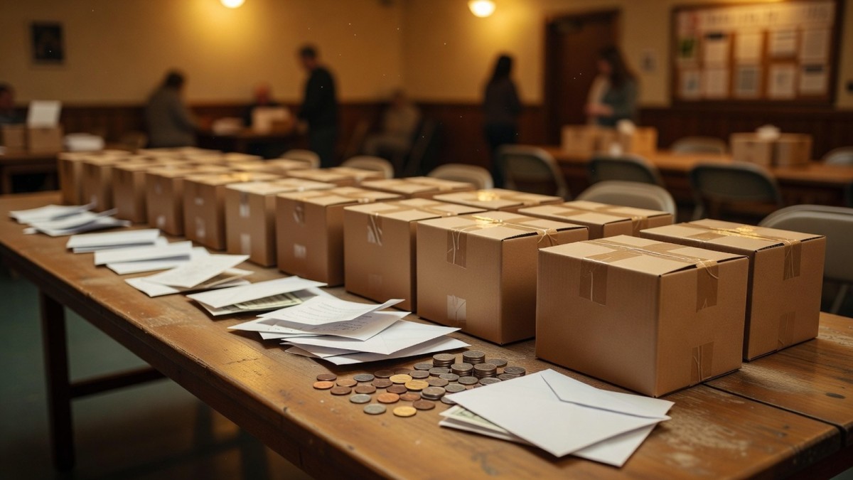 Charity collection boxes at an Israeli community fundraising drive
