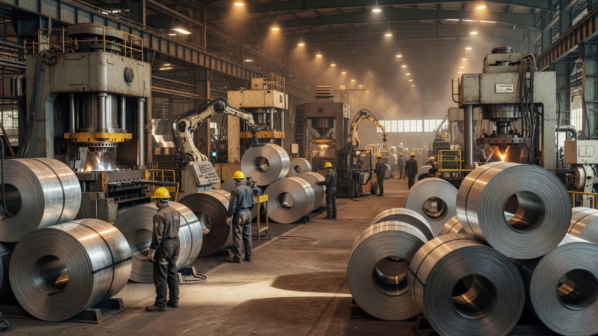 Workers at a steel and aluminum plant, a sector hit by the U.S.-Canada tariff dispute