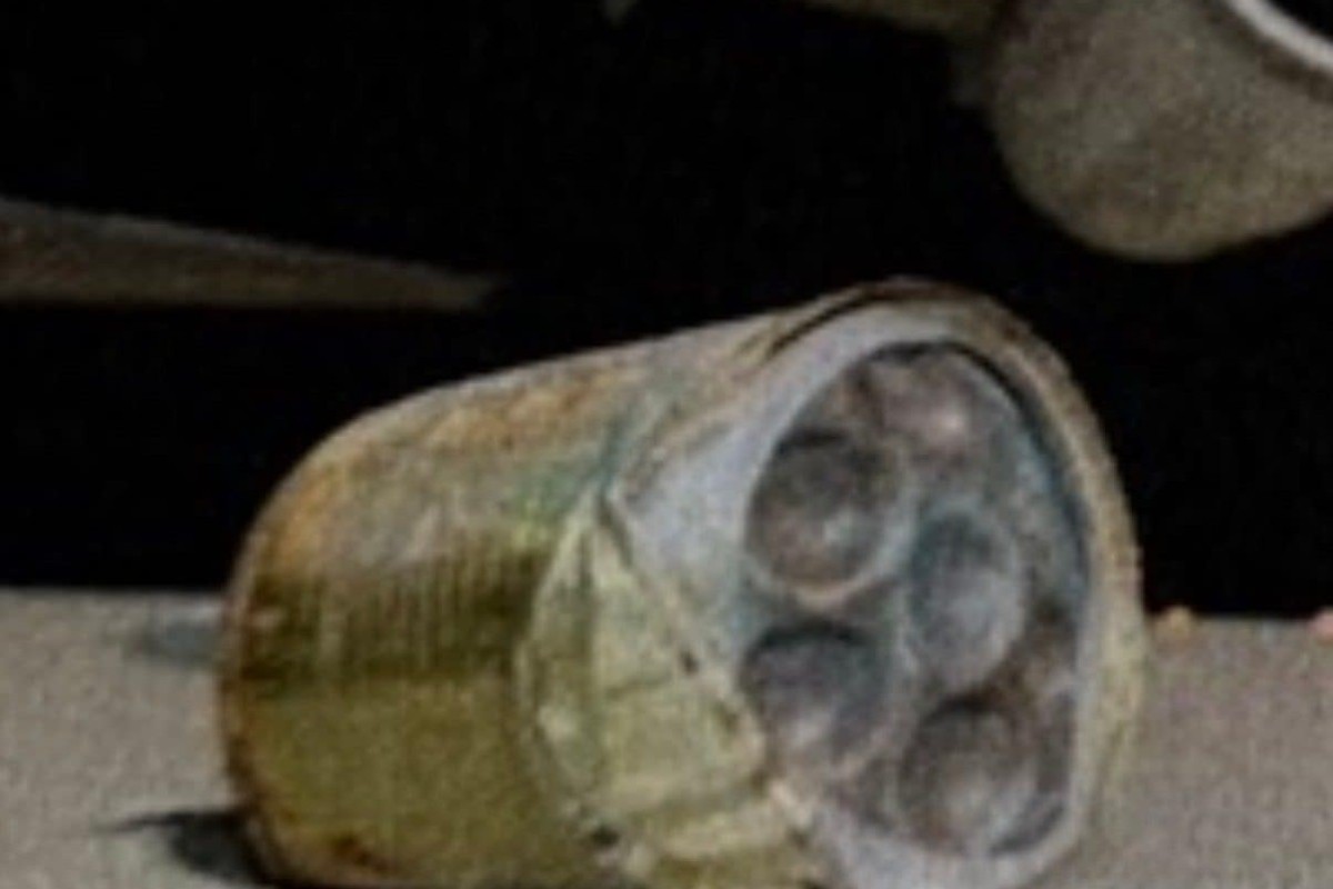 The explosive charge recovered at Leipzig/Halle airport, concealed inside a tin and mounted on the drone