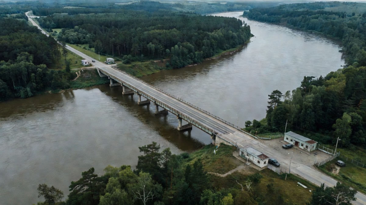 Aerial view of the new road bridge crossing the Tumen River between Russia and North Korea
