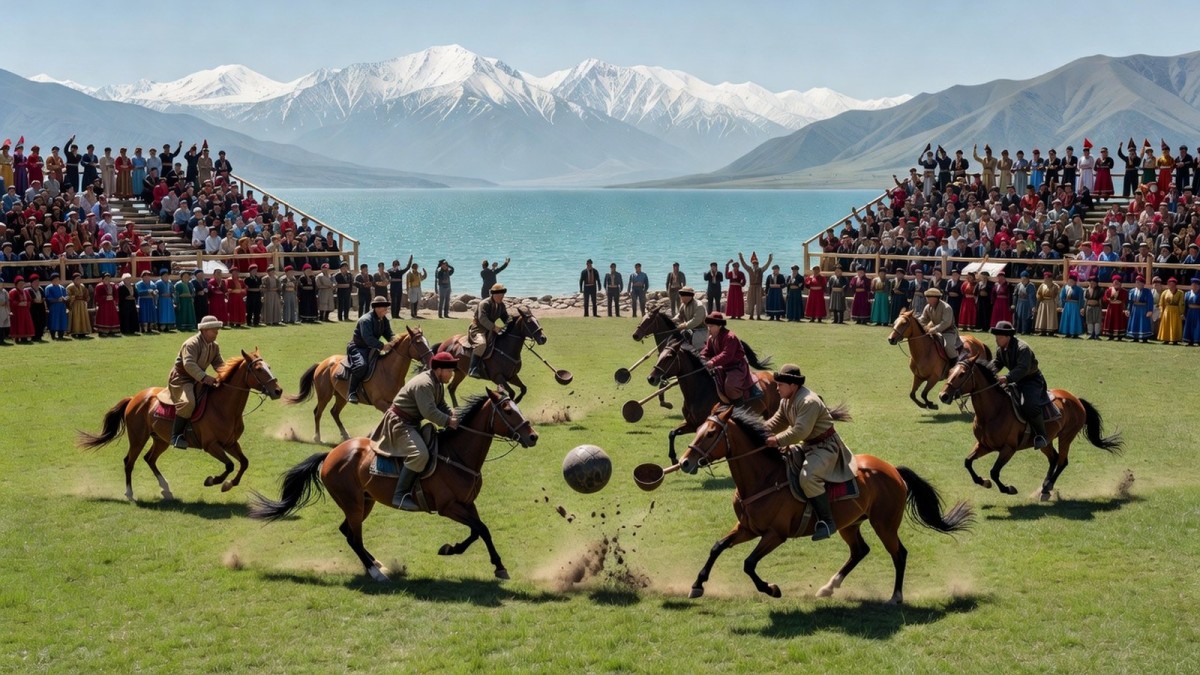 Horsemen contest the kok-boru final at the World Nomad Games in Cholpon-Ata, Kyrgyzstan