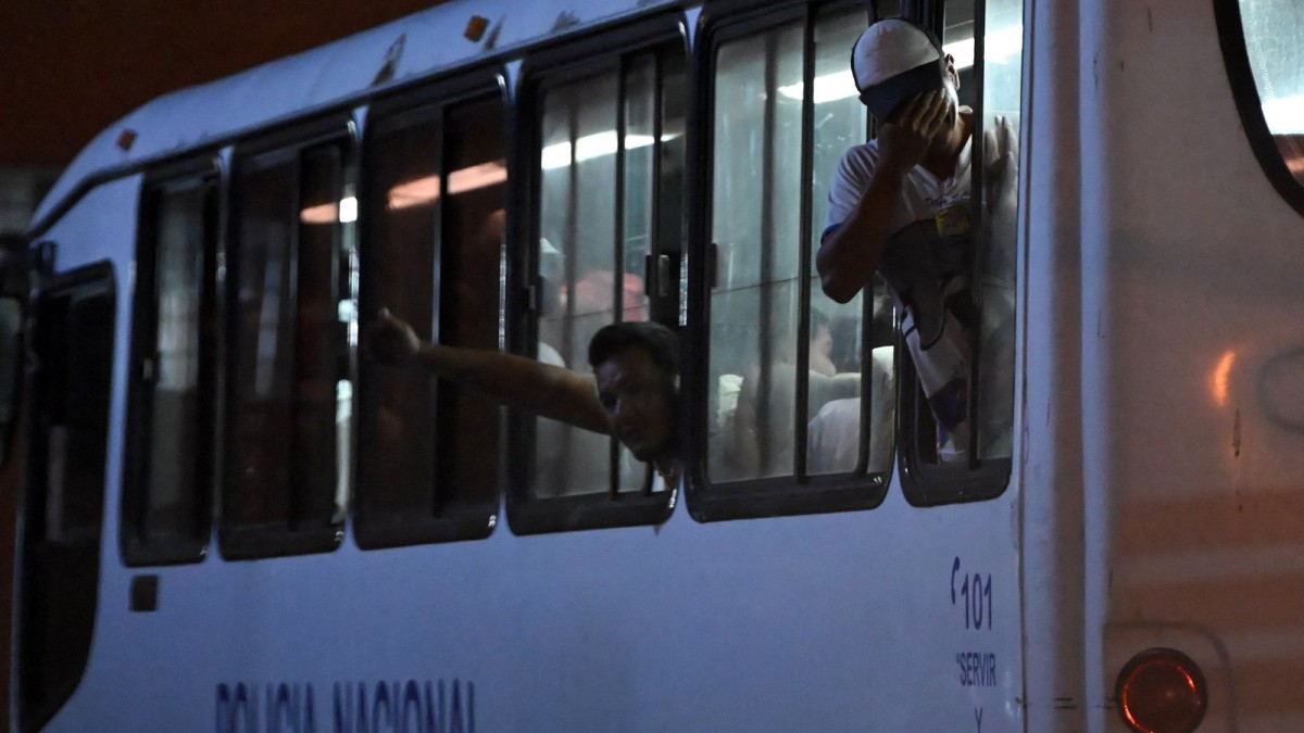 Detained fishermen are transported by Ecuadorian National Police in Manta after vessels were intercepted and sunk by US forces