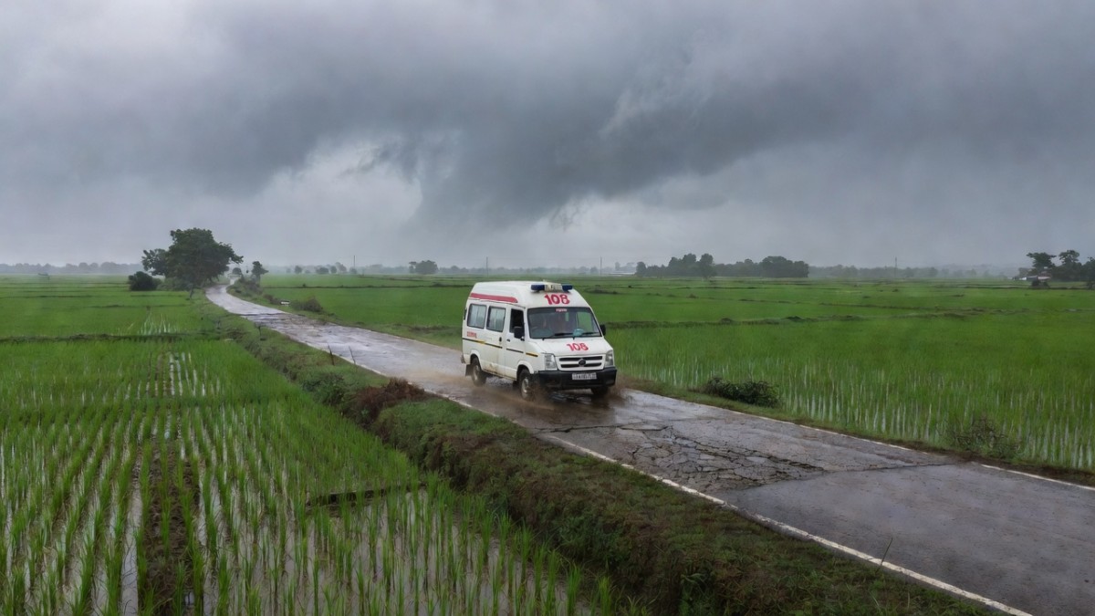 108 ambulance on a rural Telangana road