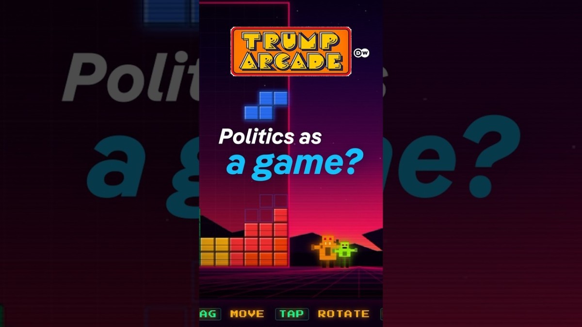 Screenshot from DW News coverage of the White House Rio Run arcade game, which casts border enforcement along the Rio Grande as a game