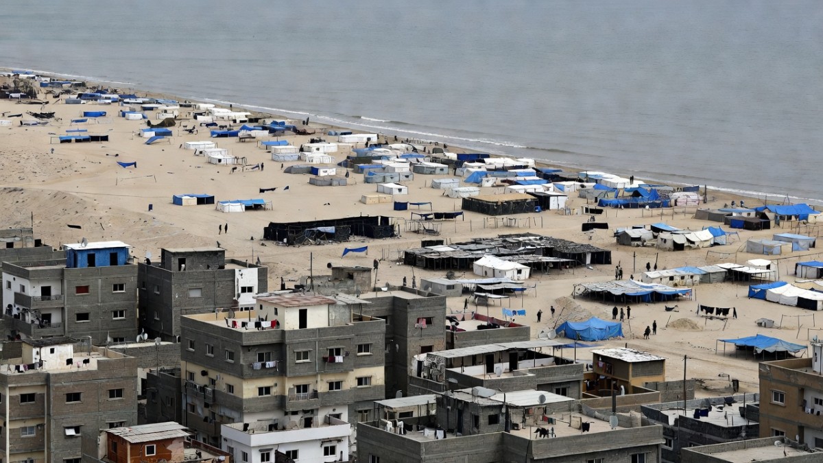 Tent encampments housing displaced families in the Gaza Strip