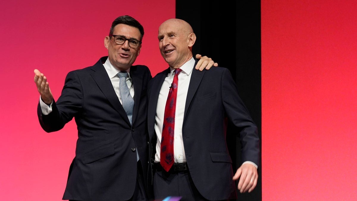 Prime Minister Andy Burnham and Chancellor John Healey attend the Labour party's annual conference in Liverpool, 28 September 2026. Photo: Temilade Adelaja/Reuters via The Independent