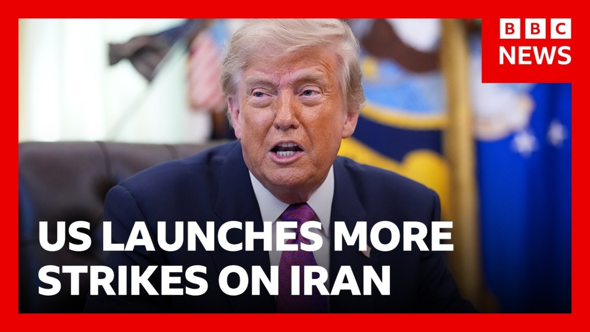 BBC News coverage of US strikes on Iran after tanker attacks in the Strait of Hormuz