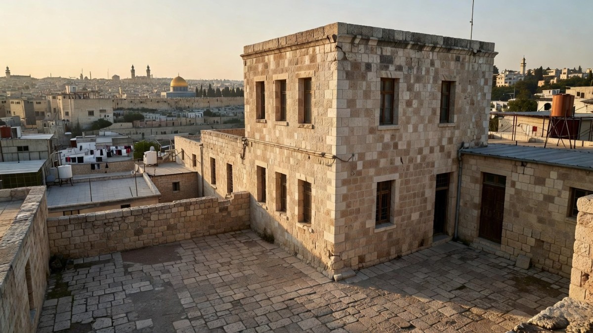 Stone school building in East Jerusalem, where private and Christian schools suspended classes at the start of the academic year