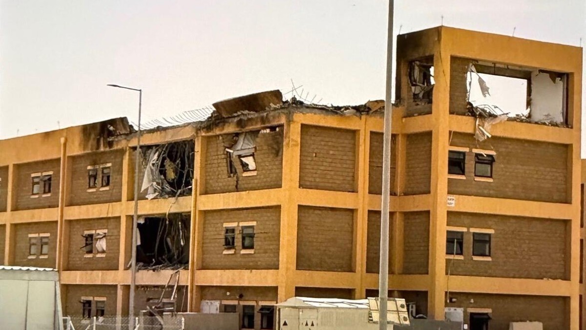 A destroyed building at Camp Arifjan in Kuwait damaged by an Iranian strike. Photo: CBS News