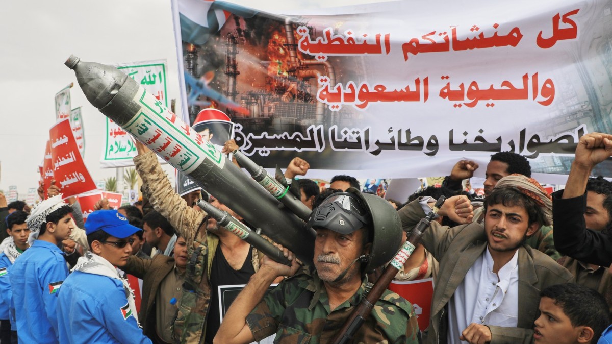 Houthi supporters hold a rally in Sanaa, Yemen, against the Saudi-led coalition (AP Photo)