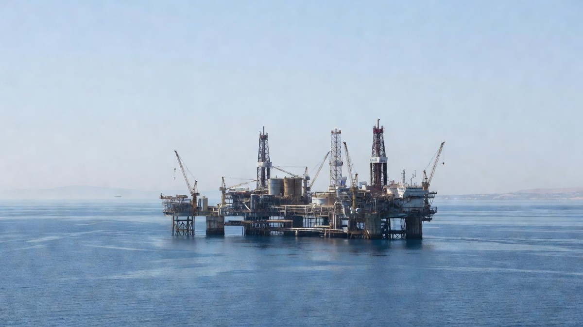 An offshore oil and gas exploration platform in the eastern Mediterranean Sea