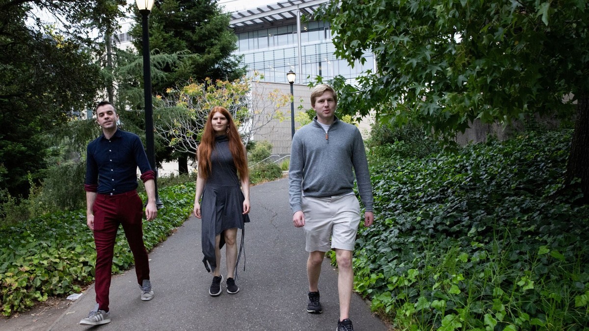 AI researchers including Sydney Von Arx walk through the University of California, Berkeley campus on September 3, 2026. Photo: Manuel Orbegozo/Reuters