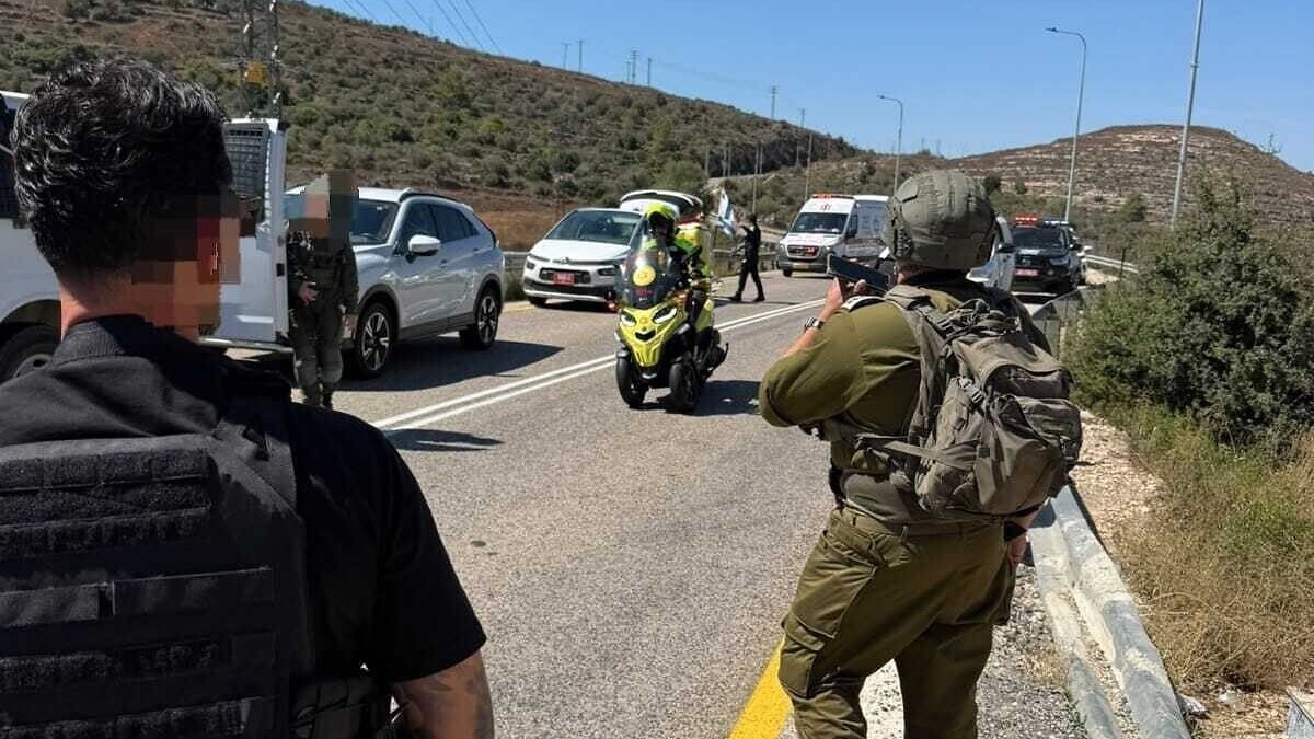 Israeli security and medical forces at the scene of a shooting attack near the settlement of Neve Tzuf, also known as Halamish, September 20, 2026. Photo: Magen David Adom via The Times of Israel