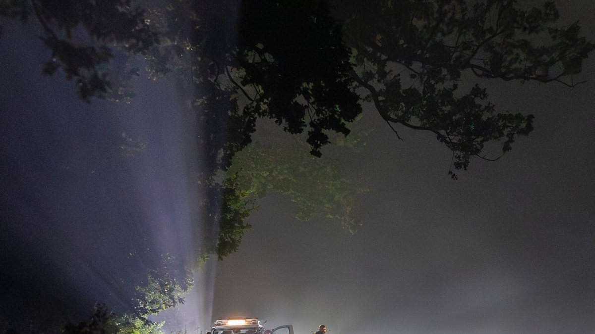 Lithuanian soldiers secure the area near Pratkunai village, Kaisiadorys district, where Italian fighter jets shot down a drone. Photo: Mindaugas Kulbis/AP