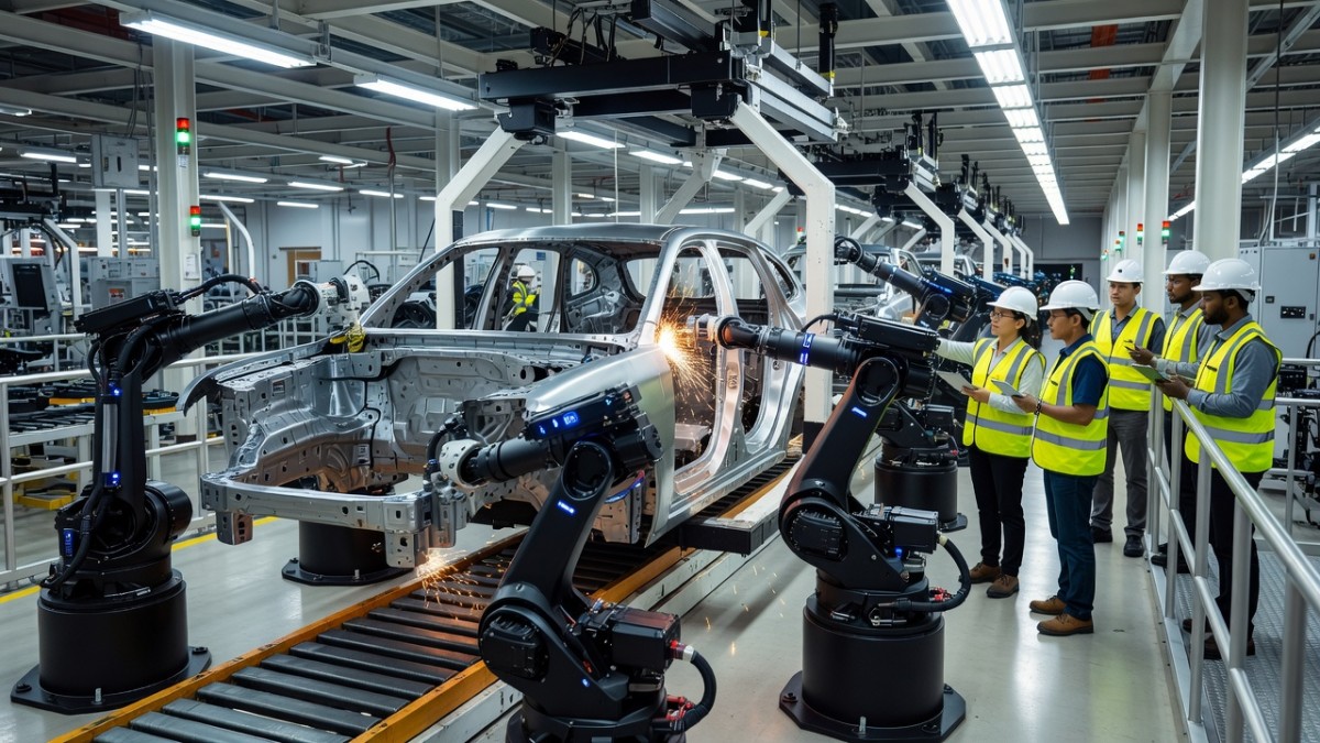 Production line at a Jaguar Land Rover plant in the West Midlands