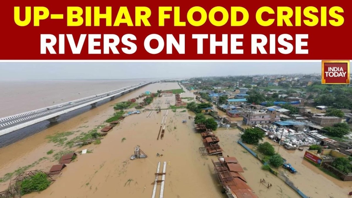 Floodwater from the swollen Ganga river surrounds homes and villages in Uttar Pradesh and Bihar