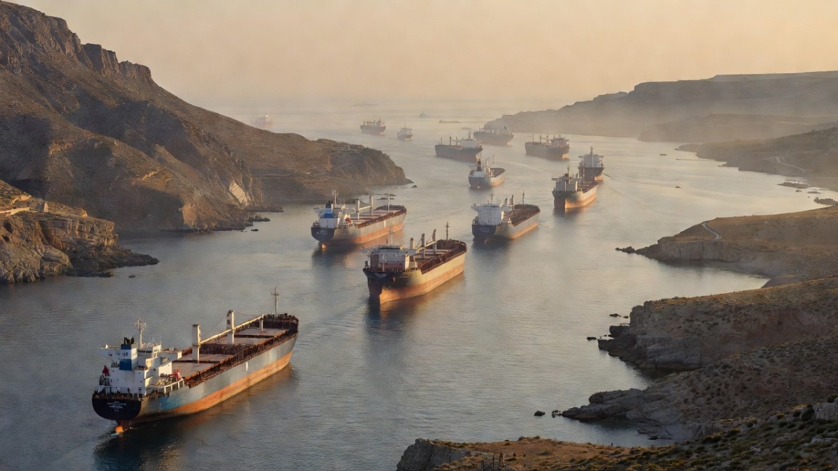 Cargo ships and tankers navigating the Bab el-Mandeb strait between Yemen and the Horn of Africa