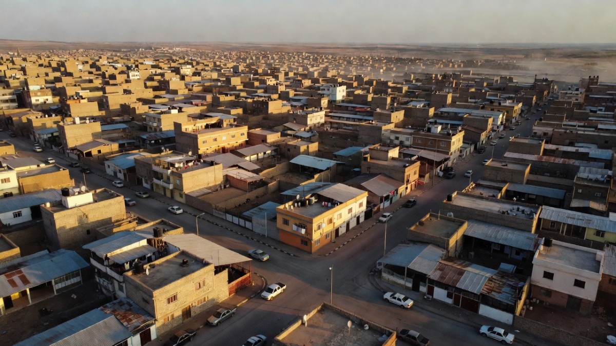 Aerial view of Qamishli, the northeastern Syrian city where SDF commander Mazloum Abdi announced the completion of integration with Damascus