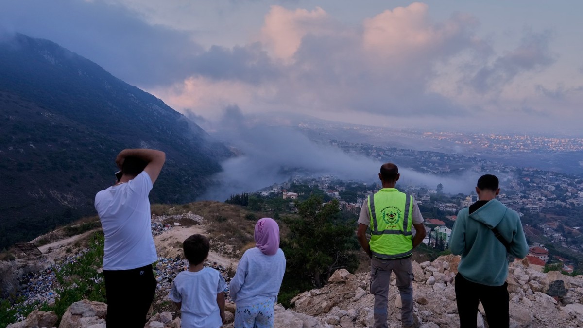An Israeli strike in southern Lebanon after a Hezbollah drone attack (AP Photo)