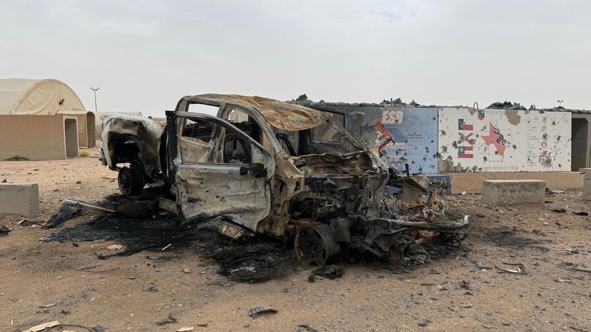 A destroyed US Air Force E-3 Sentry aircraft with its tail section severed at Prince Sultan Air Force Base, Saudi Arabia. Photo: CBS News
