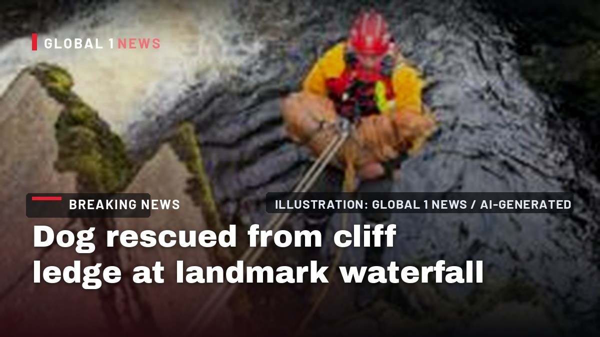 Dog rescued from cliff ledge at landmark waterfall