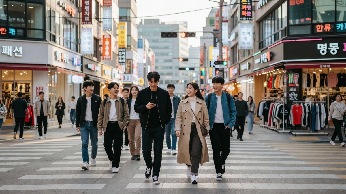 Young South Korean adults walk through a busy Seoul shopping district amid debate over the government's new marriage subsidy