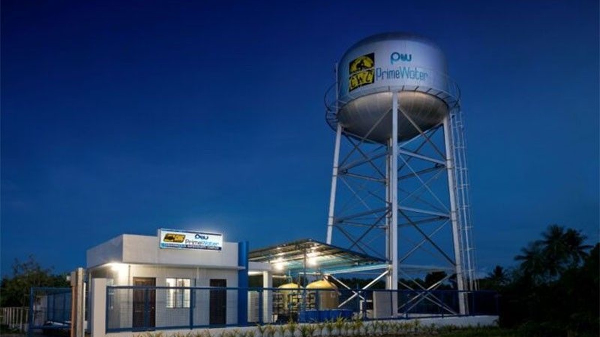 A PrimeWater Infrastructure Corp. water tank and pumping station at dusk. Photo: PrimeWater Infrastructure Corp. via Philstar.com