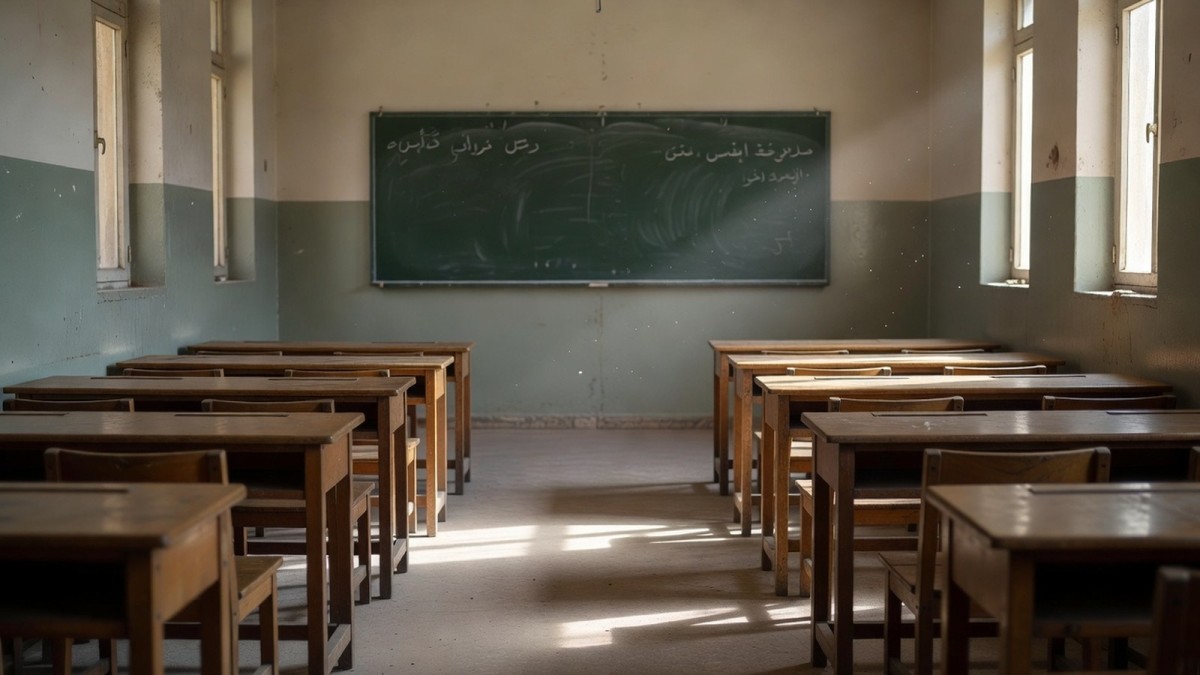Empty classroom inside a Palestinian school in East Jerusalem during the strike over teacher permit denials
