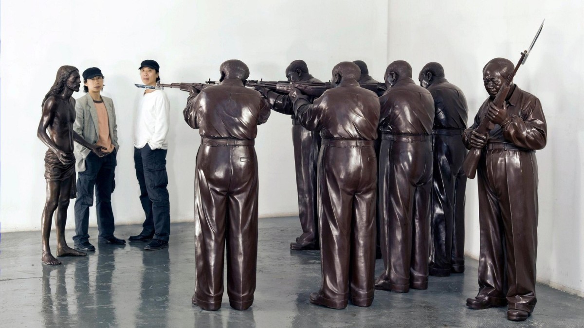 The Gao brothers beside Execution of Christ, created with Gao Qiang