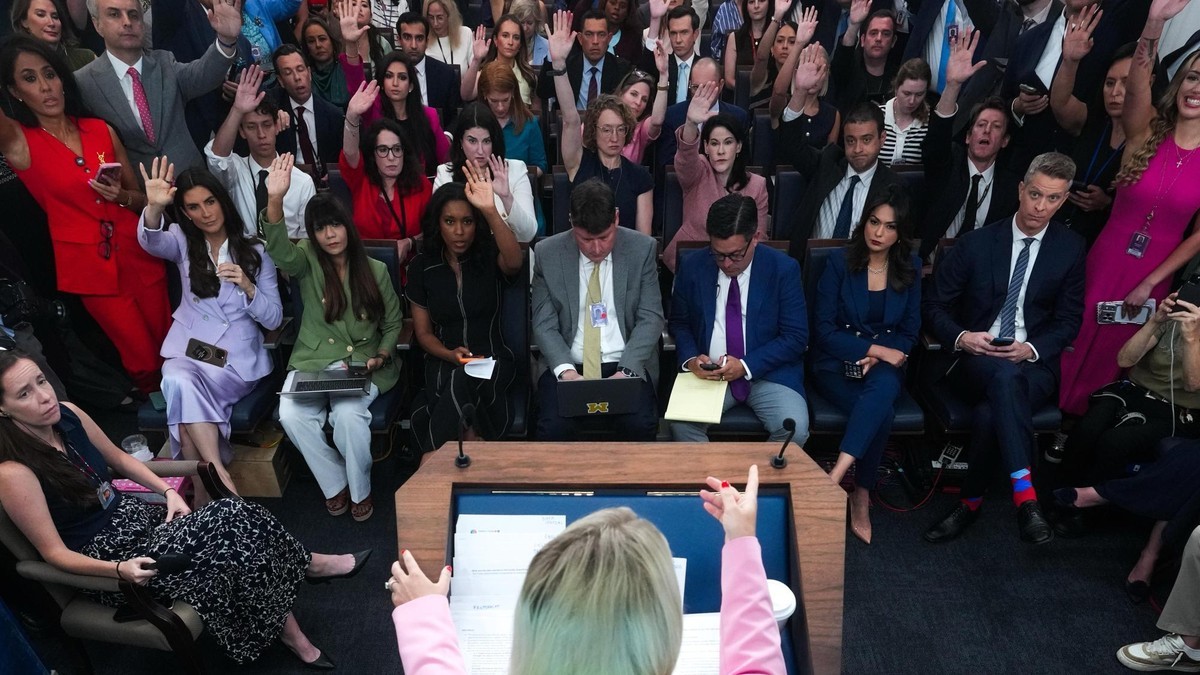 White House press secretary Karoline Leavitt speaks with reporters in the James S. Brady Press Briefing Room at the White House on 16 July 2026. Photo: AP Photo/Julia Demaree Nikhinson, File
