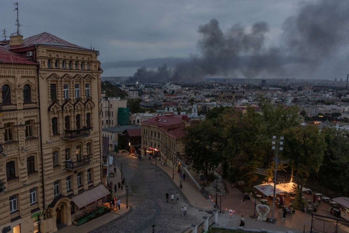 Smoke rises over the capital during a Russian air attack on Ukraine in September 2026 (Getty Images via the Kyiv Independent)