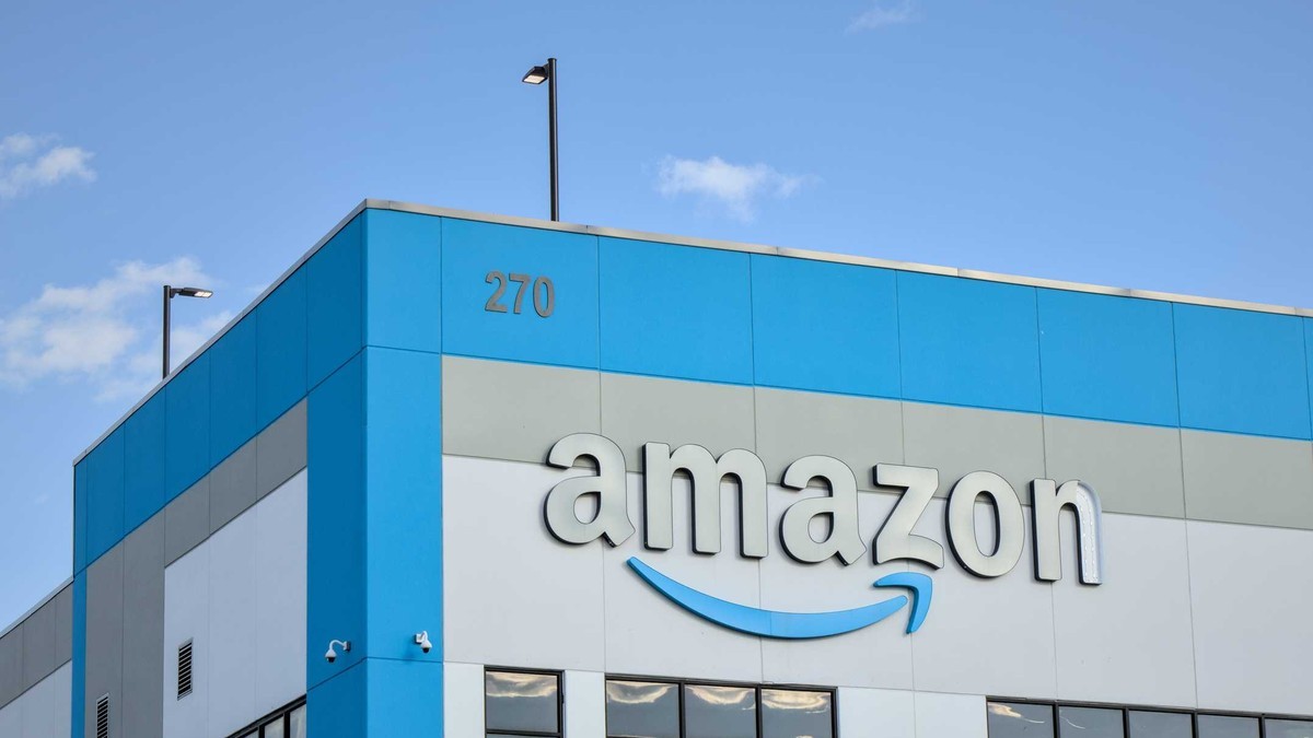 Amazon branding on one of the company's warehouse buildings. Image: KCRA