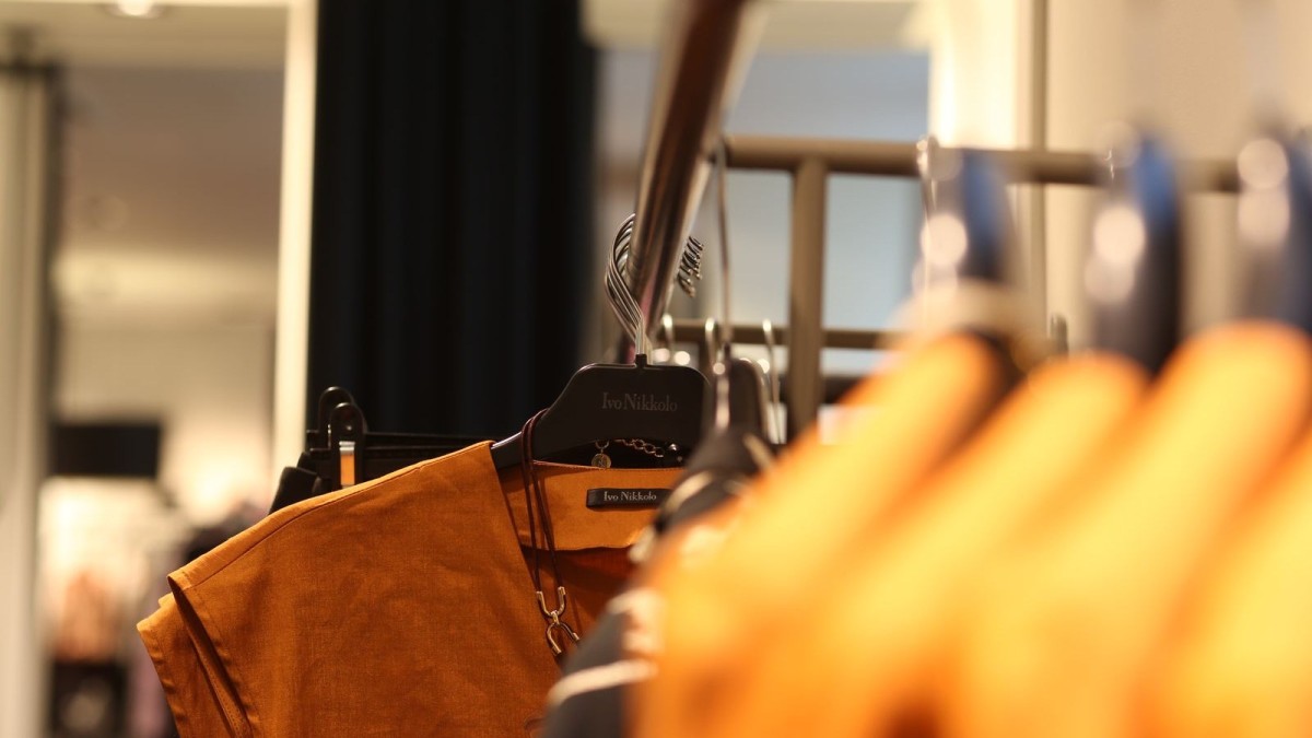 Clothing on a rack in a fast fashion boutique