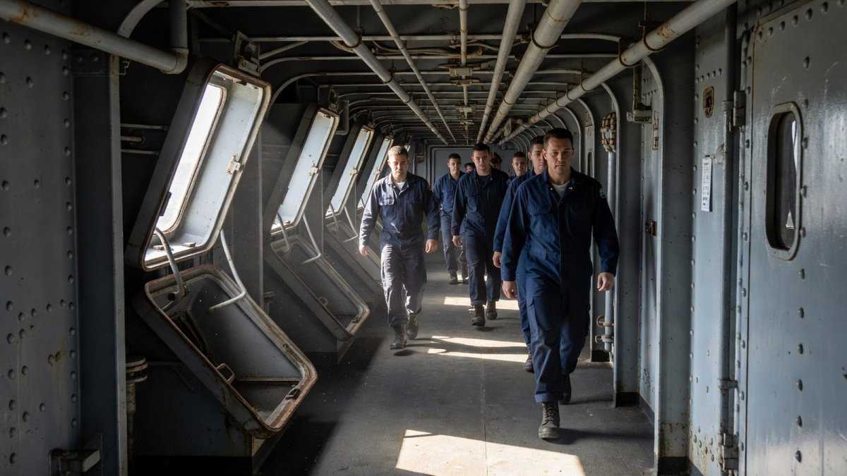 Sailors aboard a US Navy warship during a record-length deployment