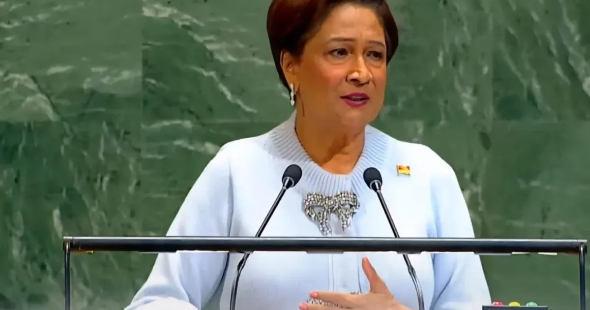 Prime Minister Kamla Persad-Bissessar addressing an international forum