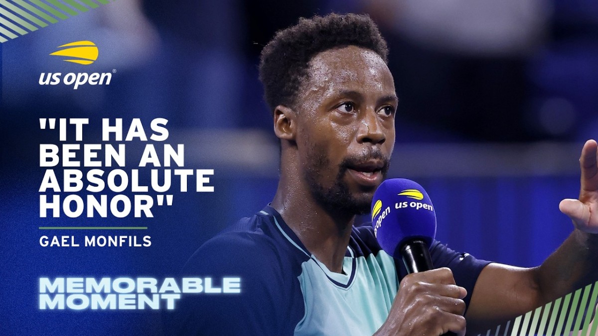 Gael Monfils at his retirement ceremony after his final Grand Slam match at the 2026 US Open