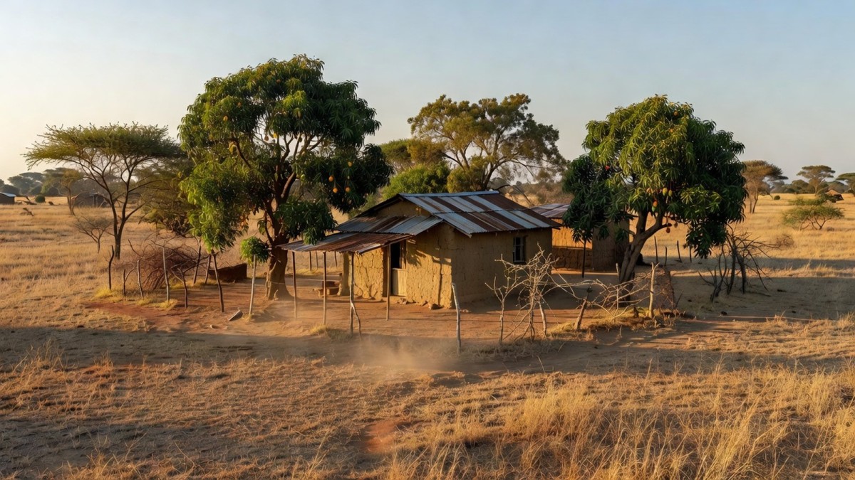 A family home compound in rural East Africa, evoking the modest roots of Tanzania's First Gentleman