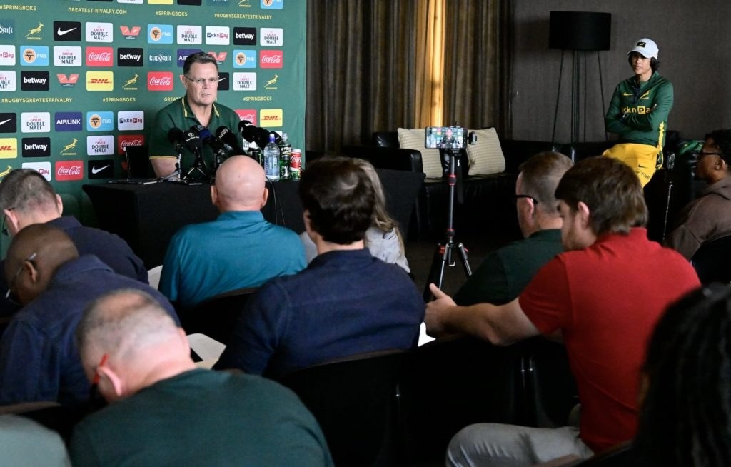 Springbok coach Rassie Erasmus addresses media in Sydney (Photo: Gallo Images via SARugbyMag)