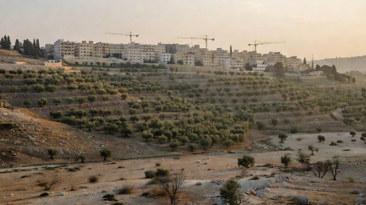Israeli settlement construction on a ridge east of Jerusalem in the West Bank