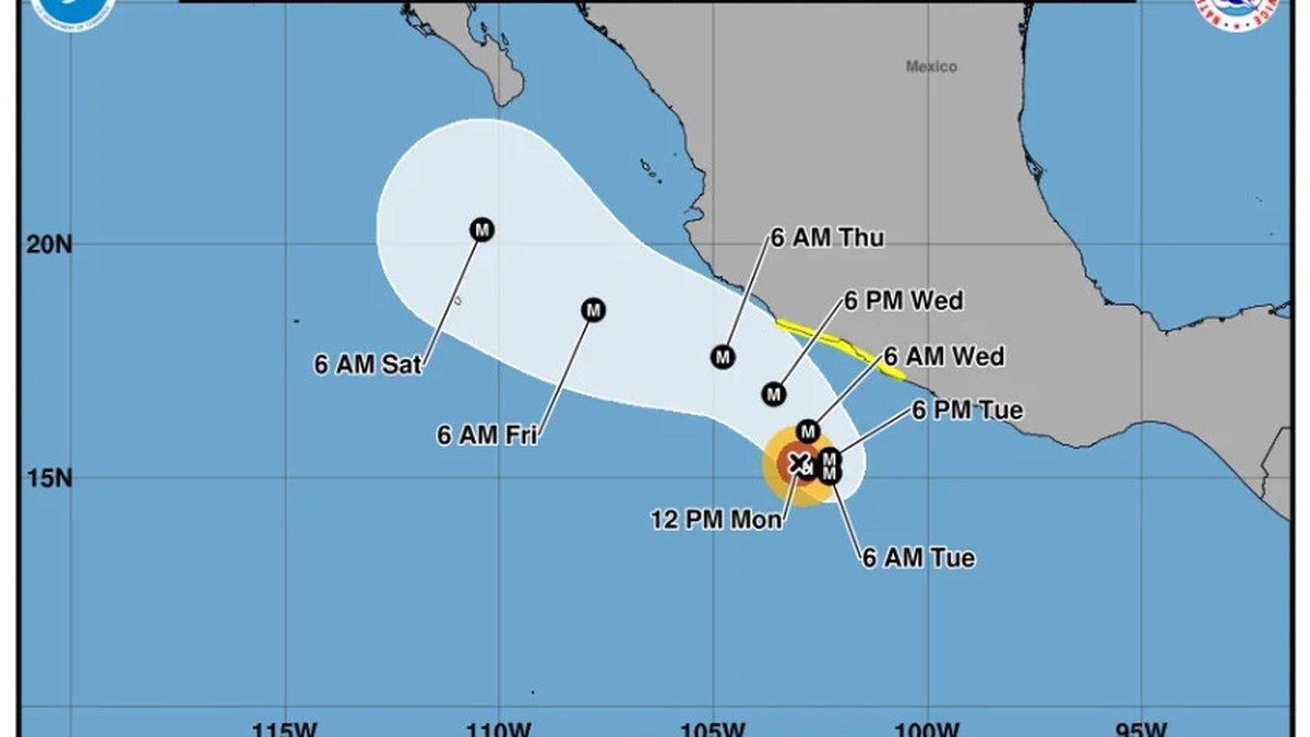 The National Hurricane Center's forecast map for Hurricane Polo, issued 21 September 2026, showing the storm's projected track and uncertainty cone off Mexico's Pacific coast. Graphic: NOAA National Hurricane Center