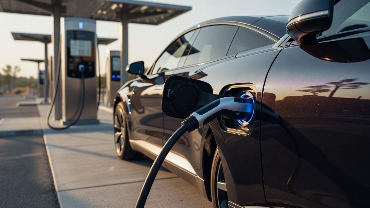 Electric Range Rover charging at a fast-charging point