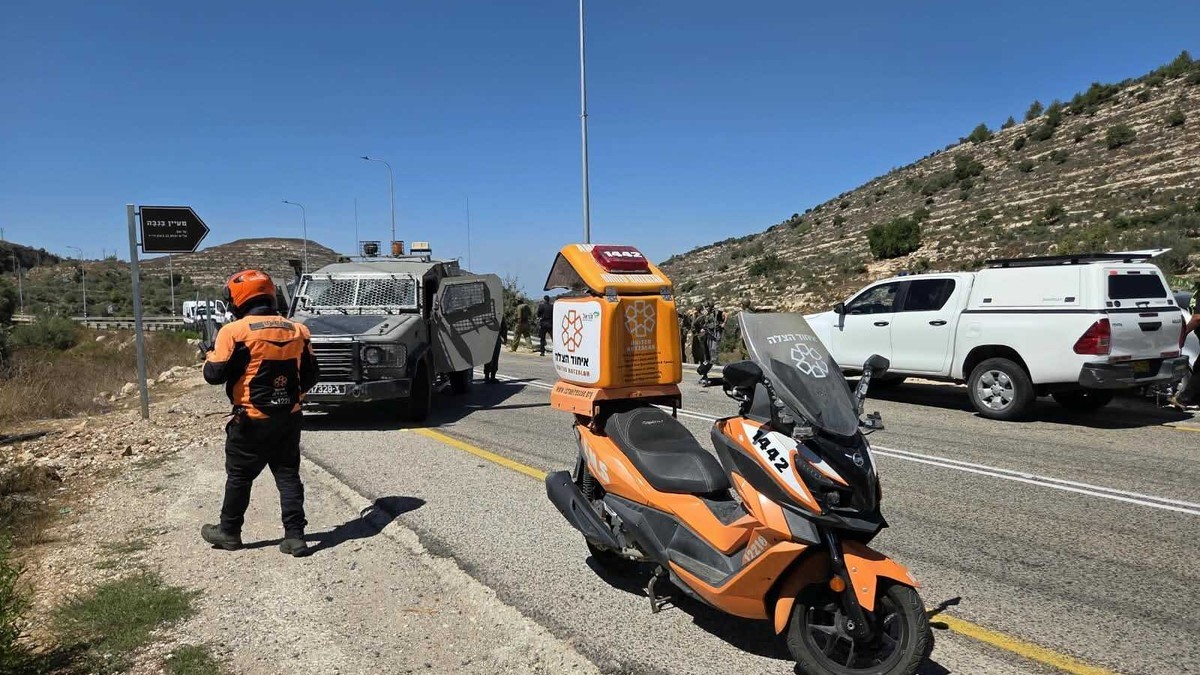 An emergency responder beside a United Hatzalah scooter near the site of the shooting attack near Neve Tzuf, September 20, 2026. Photo: United Hatzalah via The Times of Israel