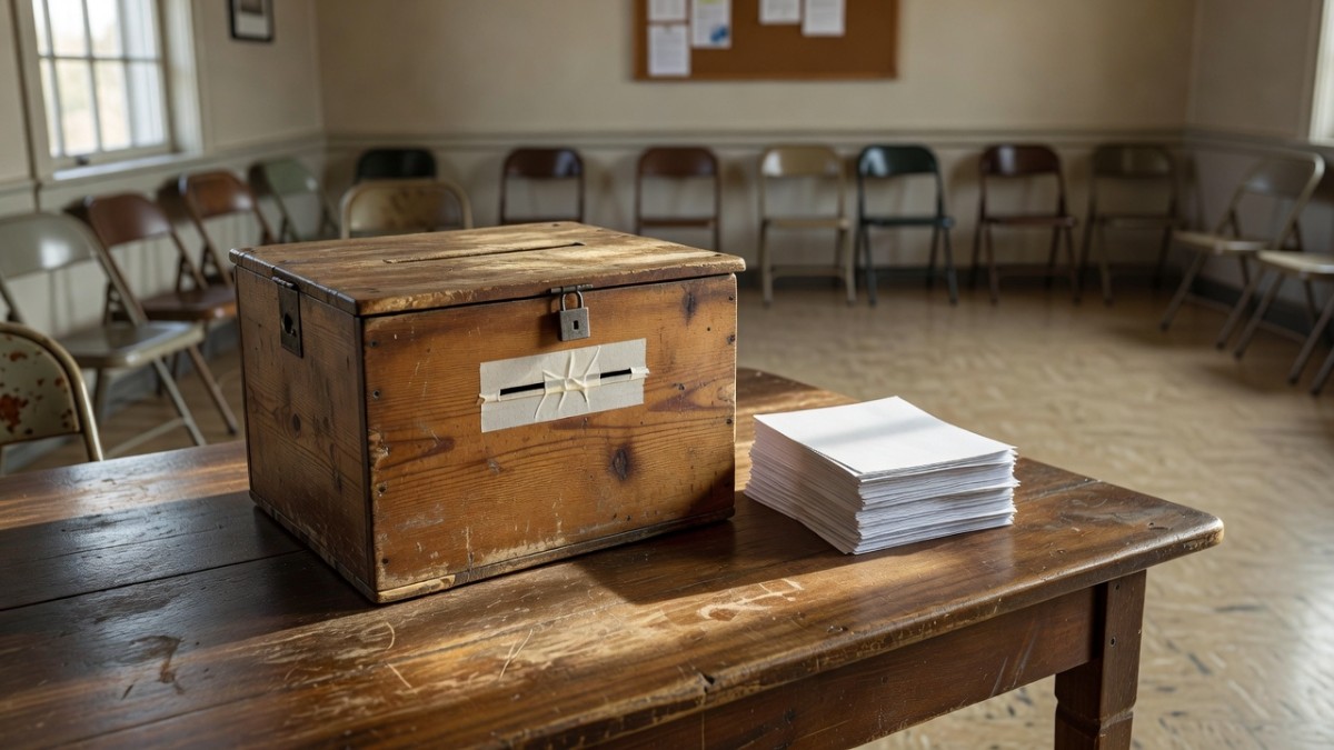 A wooden ballot box prepared for a Palestinian legislative vote