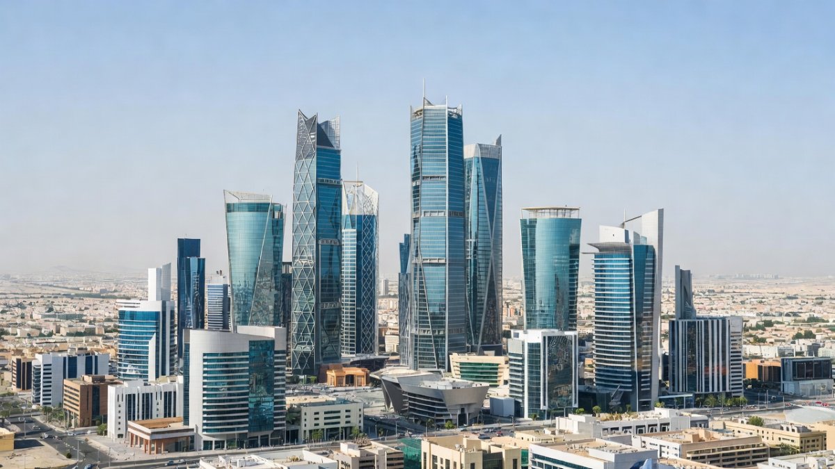Riyadh skyline with modern architecture and construction cranes